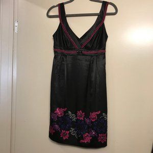 Guess | Black Floral Beaded Velvet V-Neck Sleeveless Mini Dress, 3J